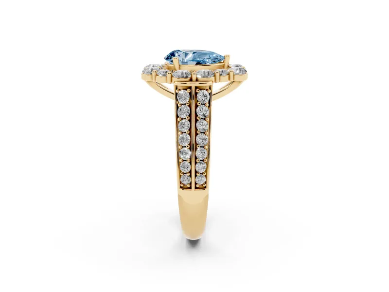Pear-Shaped Large Accent Halo Engagement Ring Setting for a Fancy Blue Lab-Grown Diamond | Graduated Pavé | Yellow Gold