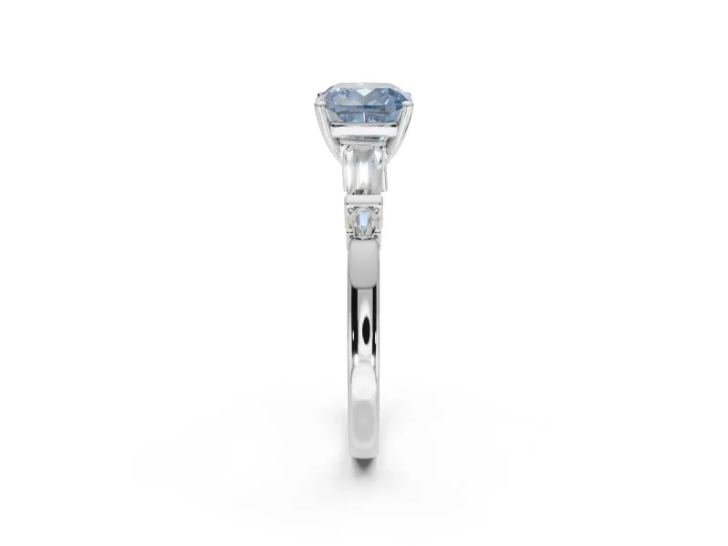 Cushion Cut Tapered Baguette Engagement Ring Setting for a Fancy Blue Lab-Grown Diamond | Platinum