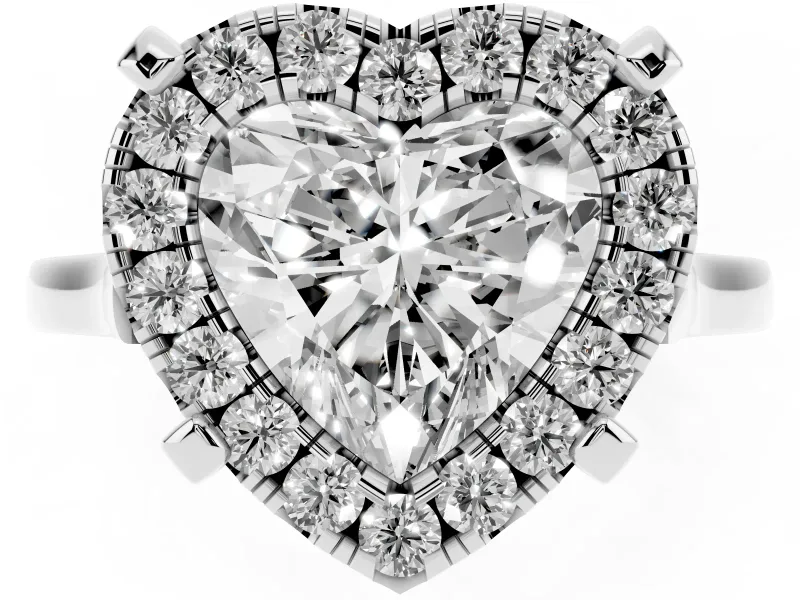 Heart-Shaped Claw Corner Halo Engagement Ring Setting | Slim Plain Band | Platinum