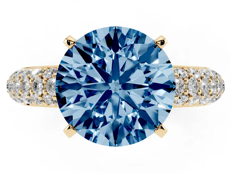 Round Domed Pavé Engagement Ring Setting for a Fancy Blue Lab-Grown Diamond | Yellow Gold