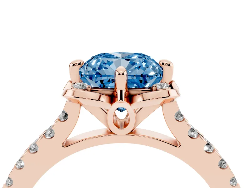 Cushion Cut Floral Petal Engagement Ring Setting for a Fancy Blue Lab-Grown Diamond | Petal Accents | Rose Gold
