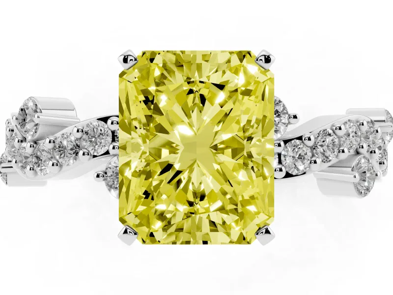 Radiant Cut Twisted Pavé Engagement Ring Setting for a Fancy Yellow Lab-Grown Diamond | Bar Stations | Platinum