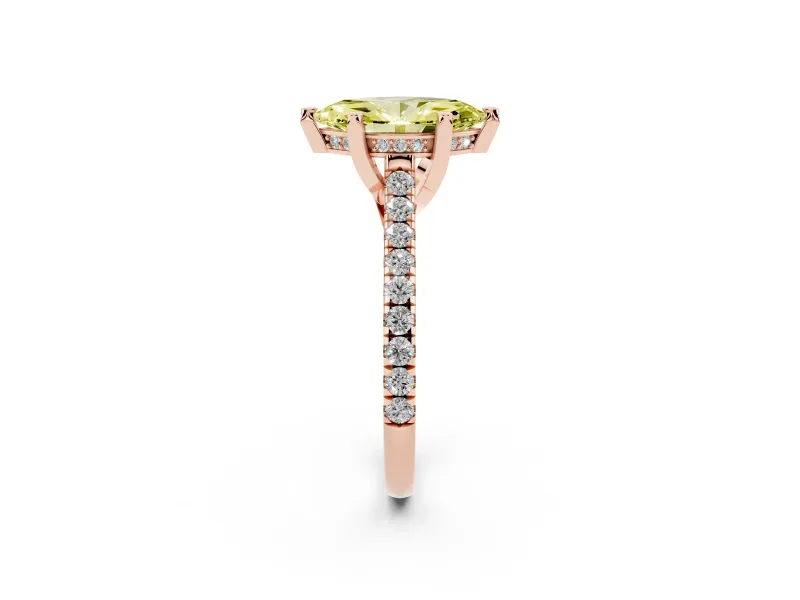 Marquise Hidden Halo Pave Engagement Ring Setting for a Fancy Yellow Lab-Grown Diamond | Claw Prongs | Rose Gold