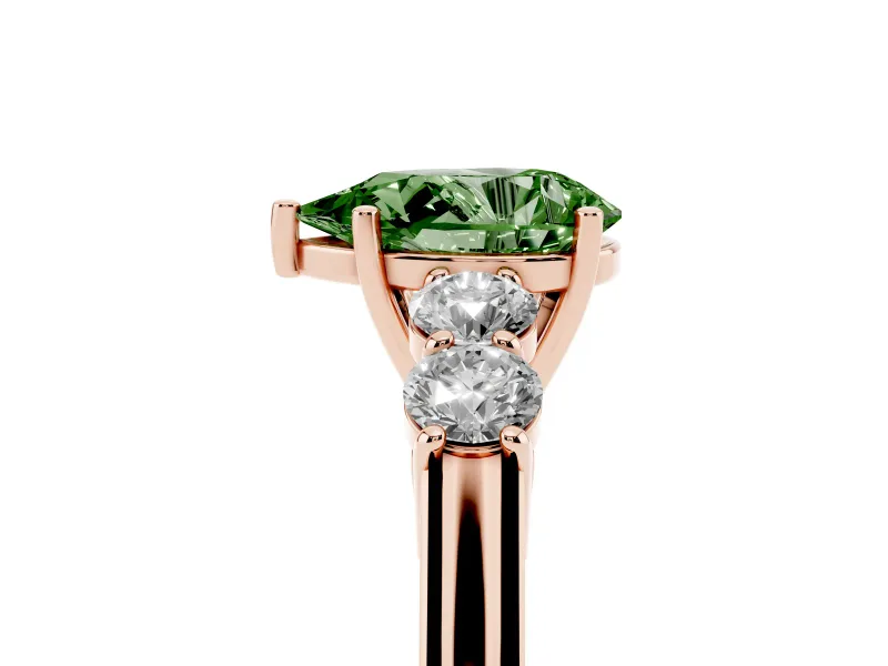 Pear-Shaped 5 Stone Engagement Ring Setting for a Fancy Green Lab-Grown Diamond | Rose Gold