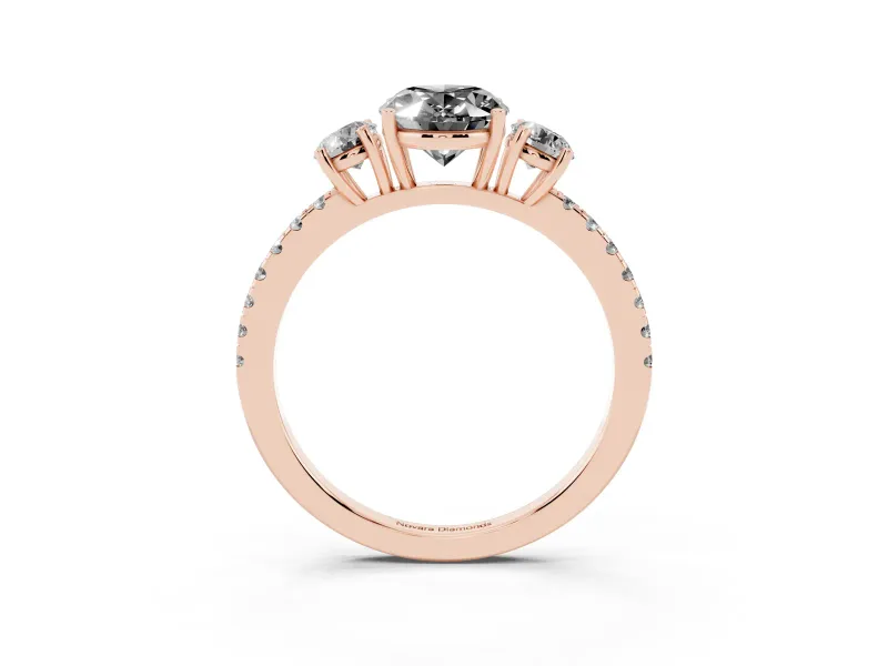 Fancy Black Oval Cut Diamond Three-Stone Ring Set in Rose gold with Pavé Band and Graduated Sides