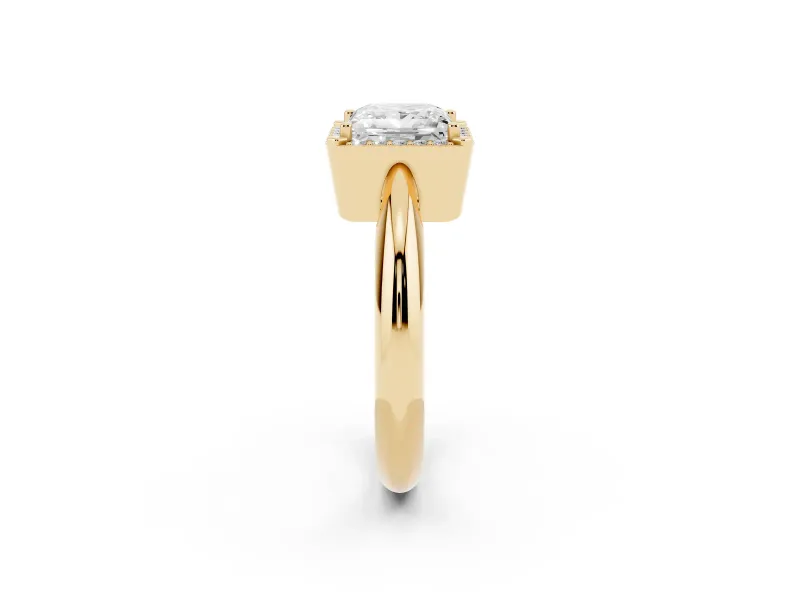 Princess Cut Halo Engagement Ring Setting | Plain Tapered Band | Yellow Gold