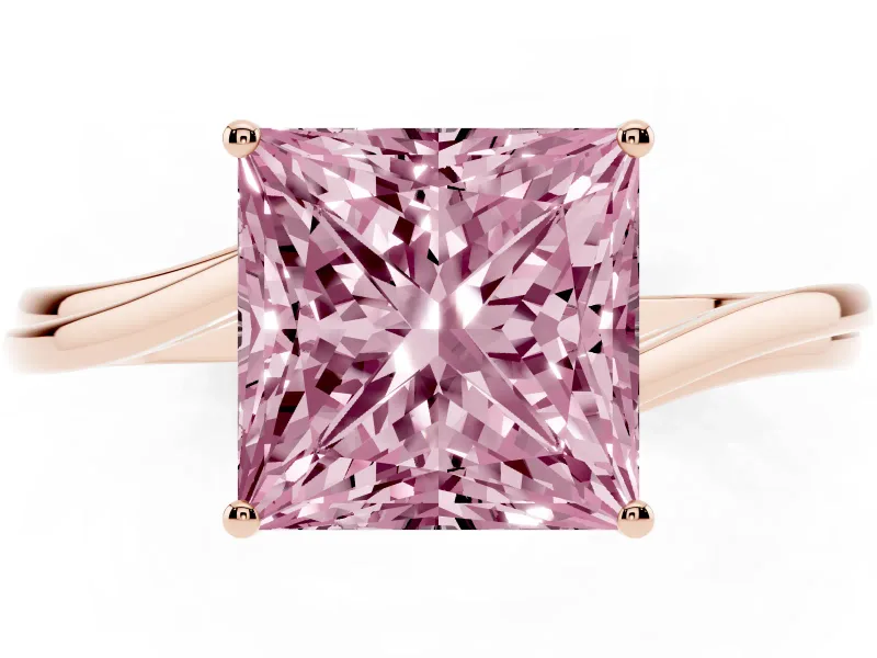 Princess Cut Bypass Solitaire Engagement Ring Setting for a Fancy Pink Lab-Grown Diamond | Rose Gold