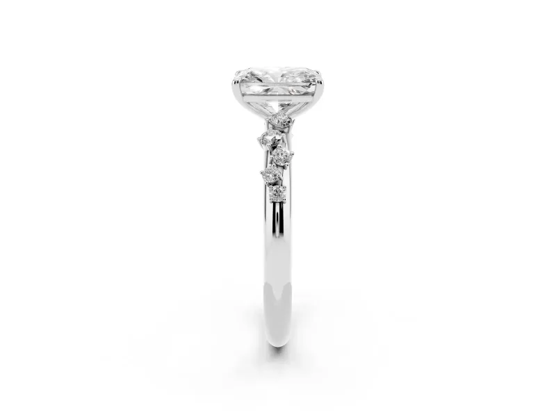 Radiant Cut Diamond Cluster Solitaire Ring Set in White gold with Prong Setting