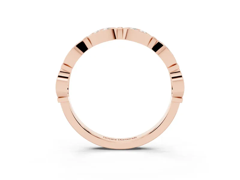 Round Lab-Grown Diamond Half Eternity Wedding Band | Linked Marquise Frames | Rose Gold