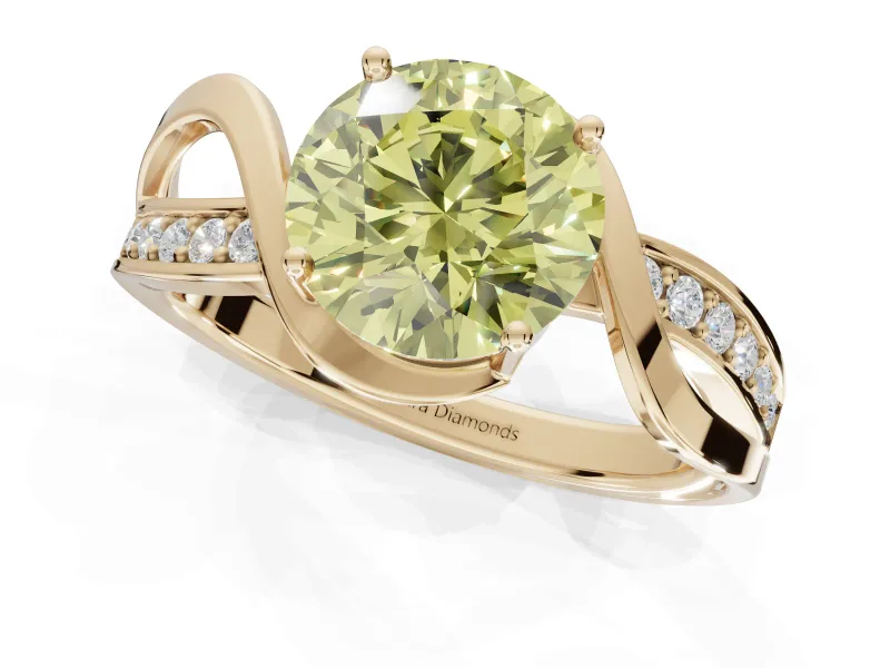 Round Bypass Solitaire Engagement Ring Setting for a Fancy Yellow Lab-Grown Diamond | Pavé Strands | Yellow Gold