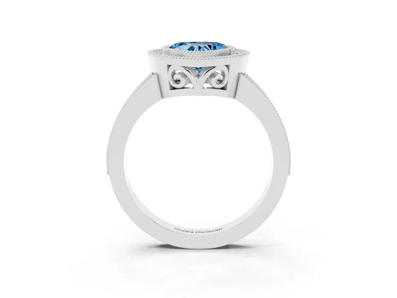 Fancy Blue Heart Cut Diamond Halo Ring Set in Platinum with Pavé Band and Milgrain-Edged Prongs