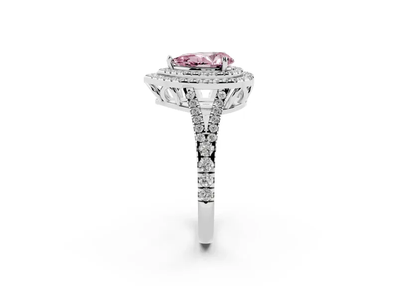 Pear-Shaped Double Halo Engagement Ring Setting for a Fancy Pink Lab-Grown Diamond | Pavé Split Shank | Platinum