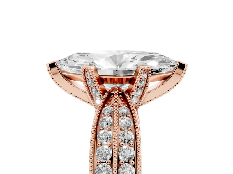 Marquise Milgrain Solitaire Engagement Ring Setting | Graduated Double Row Pave | Rose Gold