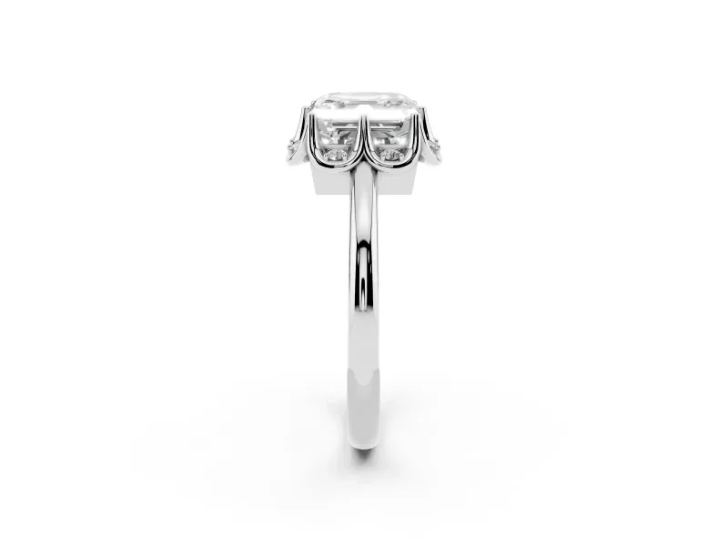 Asscher Cut Scalloped Petal Halo Engagement Ring Setting | Plain Band | Platinum