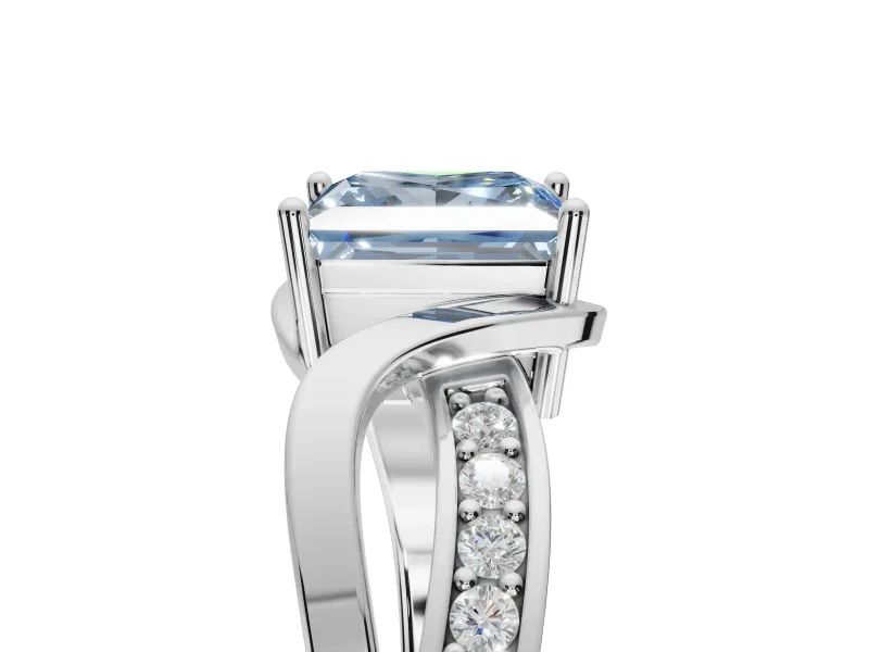 Princess Cut Bypass Solitaire Engagement Ring Setting for a Fancy Blue Lab-Grown Diamond | Pavé Strands | Platinum