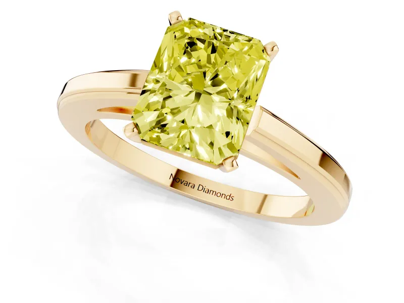 Radiant Cut Solitaire Engagement Ring Setting for a Fancy Yellow Lab-Grown Diamond | Stepped Flat Band | Yellow Gold