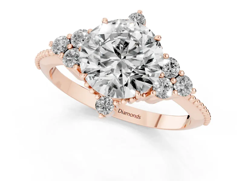 Round Vintage Cluster Engagement Ring Setting | Beaded Edges | Rose Gold