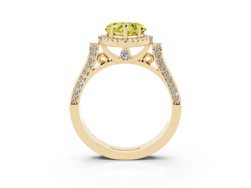 Heart-Shaped Halo Engagement Ring Setting for a Fancy Yellow Lab-Grown Diamond | Pointed Pave Shoulders | Yellow Gold