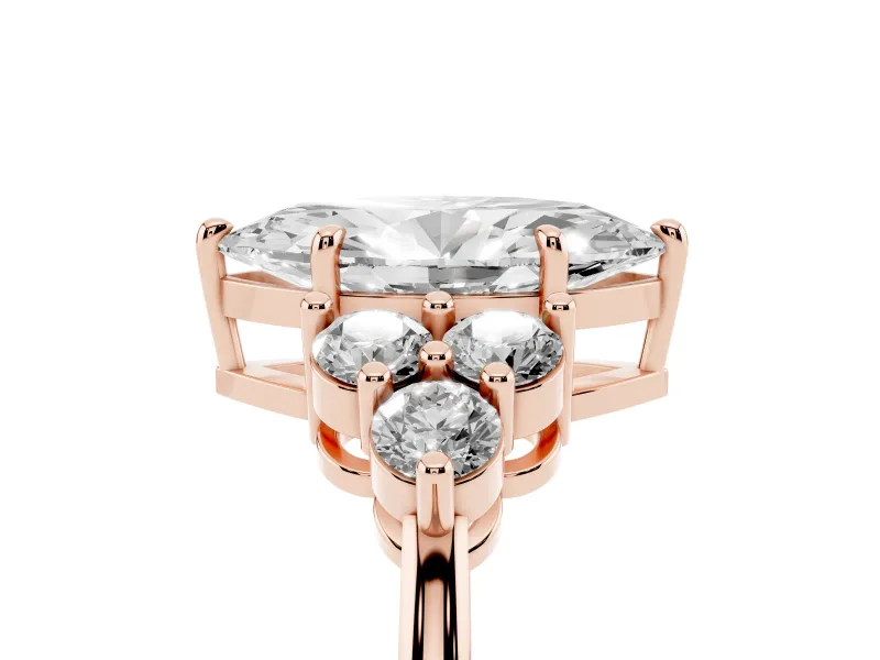 Marquise Cluster Side Stone Engagement Ring Setting | Plain Band | Rose Gold