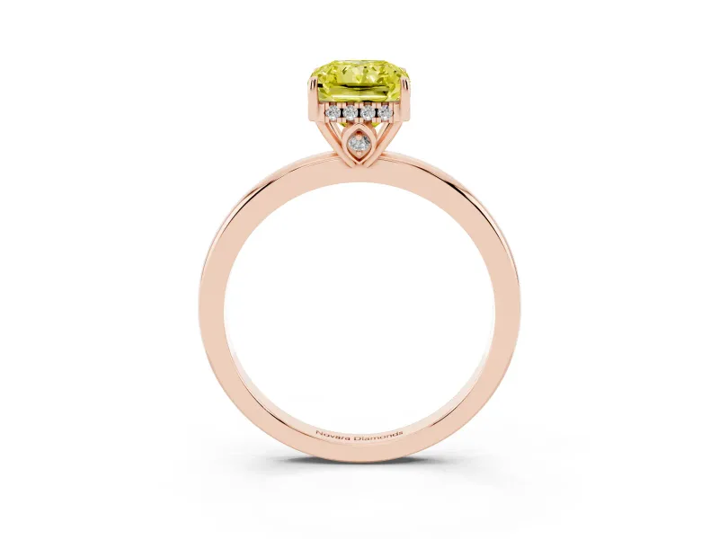 Radiant Cut Engagement Ring Setting for a Fancy Yellow Lab-Grown Diamond | Hidden Halo | Rose Gold