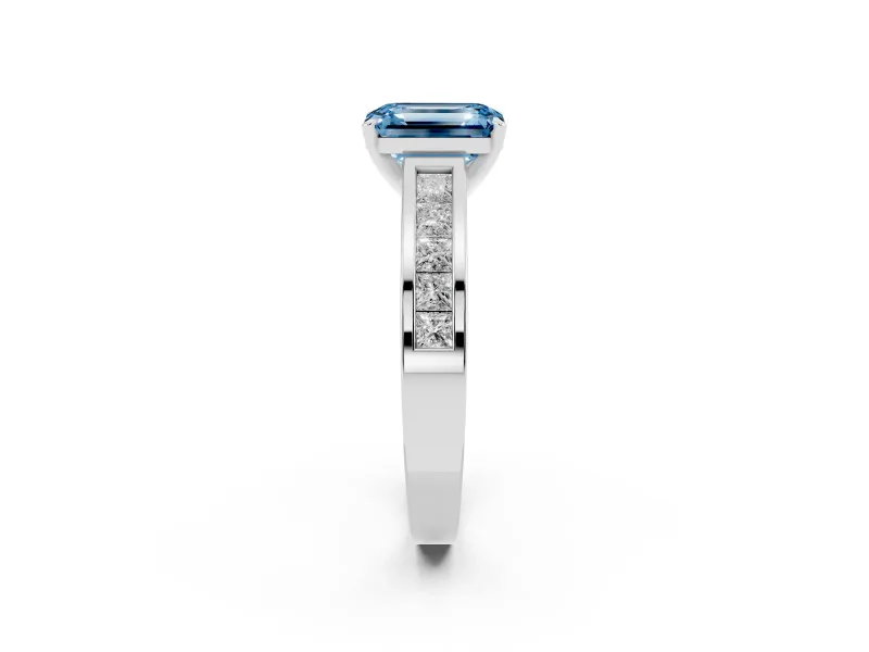 Emerald Cut Channel Engagement Ring Setting for a Fancy Blue Lab-Grown Diamond | Sterling Silver
