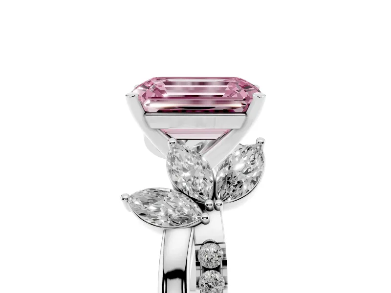 Emerald Cut Floral Vine Engagement Ring Setting for a Fancy Pink Lab-Grown Diamond | Sterling Silver