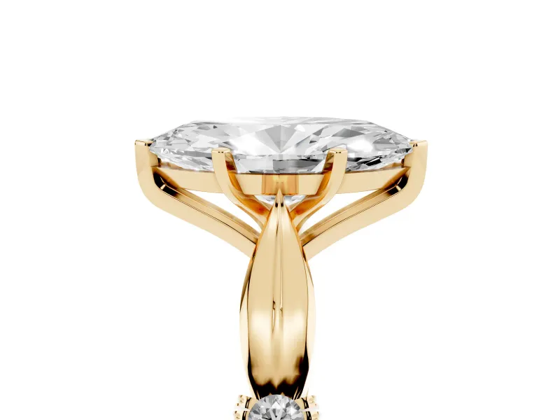 Marquise Floral Solitaire Engagement Ring Setting | Sculpted Leaf Shoulders | Yellow Gold