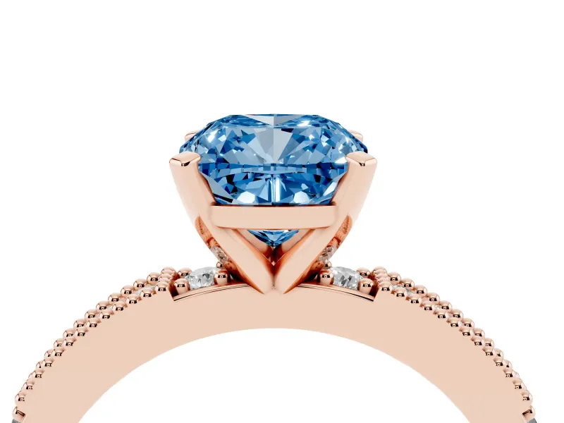 Cushion Cut Vintage Pavé Engagement Ring Setting for a Fancy Blue Lab-Grown Diamond | Rose Gold