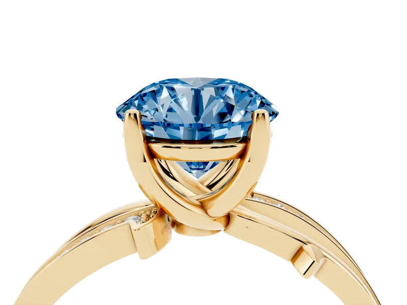 Round Twisted Pavé Engagement Ring Setting for a Fancy Blue Lab-Grown Diamond | Pavé and Plain Strands | Yellow Gold
