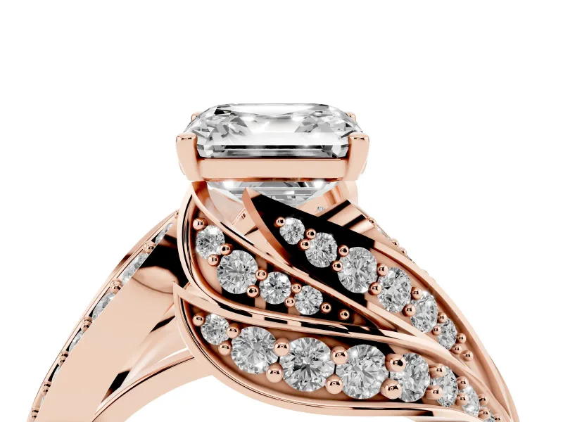 Asscher Cut Bypass Hidden Halo Engagement Ring Setting | Graduated Pavé | Rose Gold