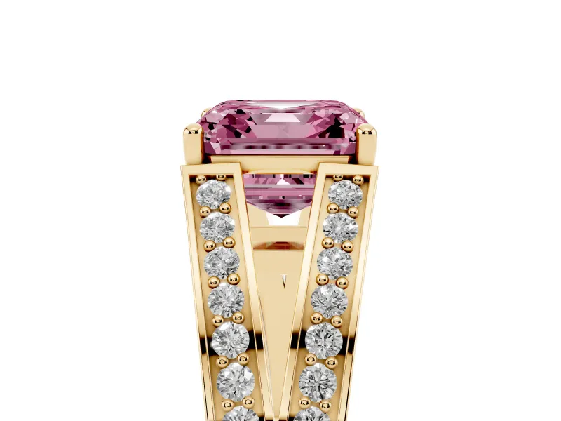Asscher Cut Split Shank Pavé Engagement Ring Setting for a Fancy Pink Lab-Grown Diamond | Yellow Gold