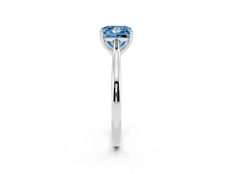 Fancy Blue Princess Cut Diamond Solitaire Ring Set in Platinum with Cathedral Band and Prong Setting