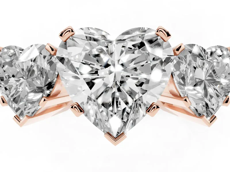 Heart-Shaped Three Stone Engagement Ring Setting | Large Side Stones | Rose Gold