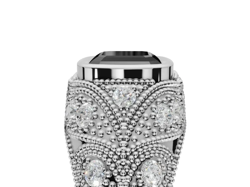 Fancy Black Asscher Cut Lab-Grown Diamond Bezel Ring Set in Sterling Silver with Milgrain Accent Band