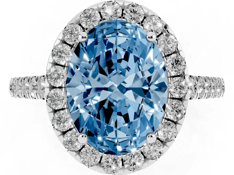 Oval Halo Engagement Ring Setting for a Fancy Blue Lab-Grown Diamond | Pave Shoulders | Sterling Silver