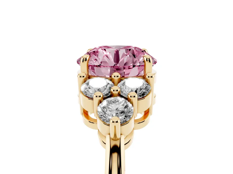 Round Cluster Side Stone Engagement Ring Setting for a Fancy Pink Lab-Grown Diamond | Yellow Gold