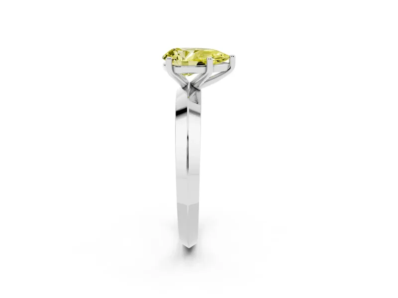 Fancy Yellow Pear Cut Diamond Solitaire Engagement Ring Set in Silver with Flat Band and Prong Setting