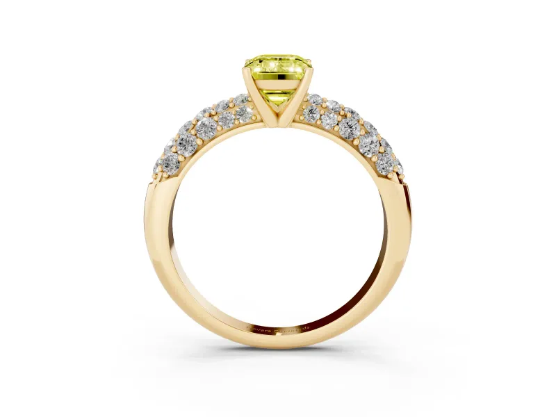 Emerald Cut Close Set Pave Engagement Ring Setting for a Fancy Yellow Lab-Grown Diamond | Multi Row | Yellow Gold