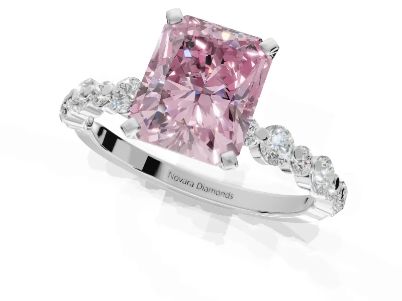 Radiant Cut Pavé Solitaire Engagement Ring Setting for a Fancy Pink Lab-Grown Diamond | Alternating Accents | White Gold