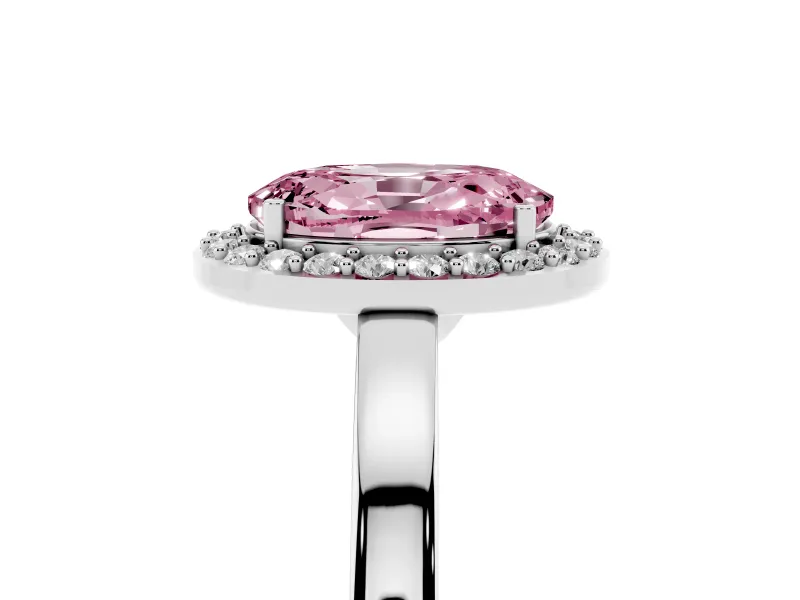 Fancy Pink Oval Cut Diamond Halo Ring Set in Silver with Solitaire Band and Prong Setting