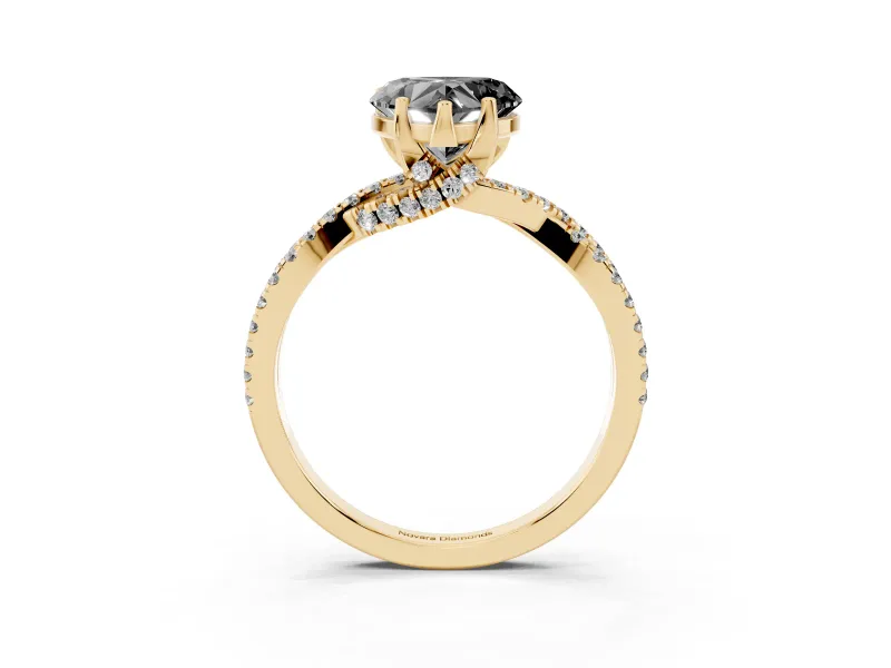 Heart-Shaped Twisted Pavé Engagement Ring Setting for a Black Center | Split Shank | Yellow Gold