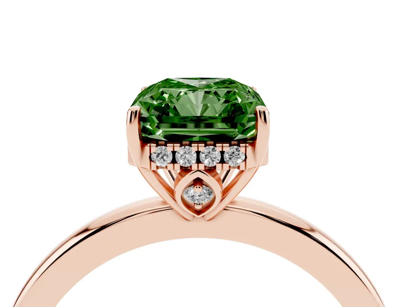 Radiant Cut Engagement Ring Setting for a Fancy Green Lab-Grown Diamond | Hidden Halo | Rose Gold