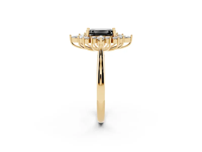 Emerald Cut Cluster Halo Engagement Ring Setting for a Black Center | Yellow Gold