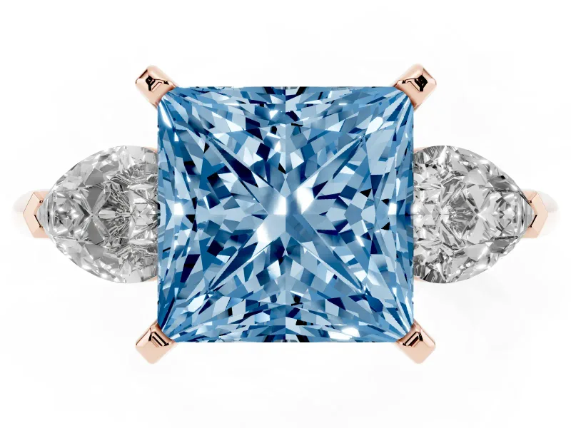 Princess Cut 3-Stone Engagement Ring Setting for a Fancy Blue Lab-Grown Diamond | Rose Gold