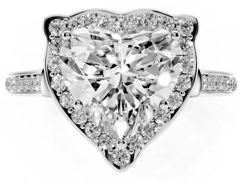 Heart-Shaped Petal Tip Halo Engagement Ring Setting | Single Row Pavé Band | White Gold