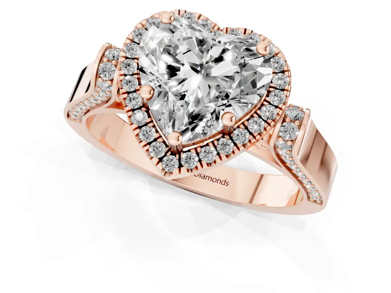 Heart-Shaped Halo Engagement Ring Setting | Pointed Pave Shoulders | Rose Gold