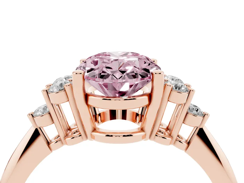 Oval Cluster Accent Engagement Ring Setting for a Fancy Pink Lab-Grown Diamond | Rose Gold