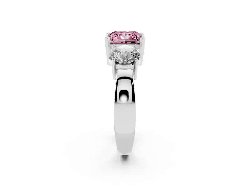 Princess Cut Three Stone Engagement Ring Setting for a Fancy Pink Lab-Grown Diamond | Wide Plain Band | Platinum