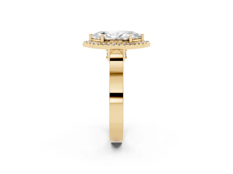 Marquise Cut Diamond Halo Ring Set in Yellow gold with Pavé-Lined Split Shank Band