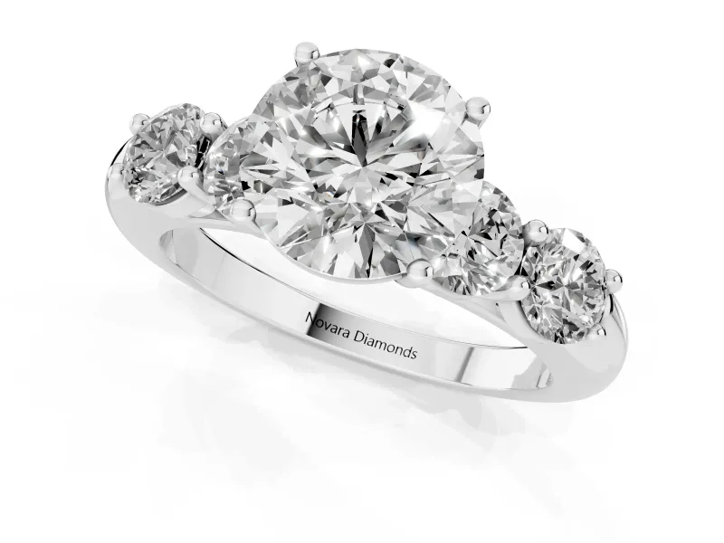 Round Five Stone Engagement Ring Setting | Prong Set Side Stones | Platinum
